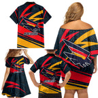 Adelaide Crows Australian Football Family Matching Off Shoulder Short Dress and Hawaiian Shirt Fierce Mascot Spirit With Indigenous Pattern Art