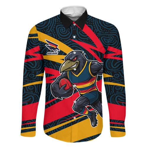 Adelaide Crows Australian Football Family Matching Off Shoulder Short Dress and Hawaiian Shirt Fierce Mascot Spirit With Indigenous Pattern Art