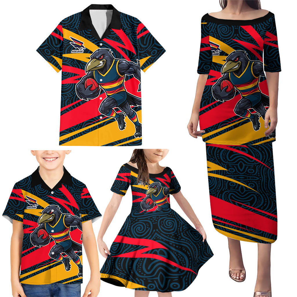 Adelaide Crows Australian Football Family Matching Puletasi and Hawaiian Shirt Fierce Mascot Spirit With Indigenous Pattern Art