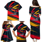 Adelaide Crows Australian Football Family Matching Puletasi and Hawaiian Shirt Fierce Mascot Spirit With Indigenous Pattern Art