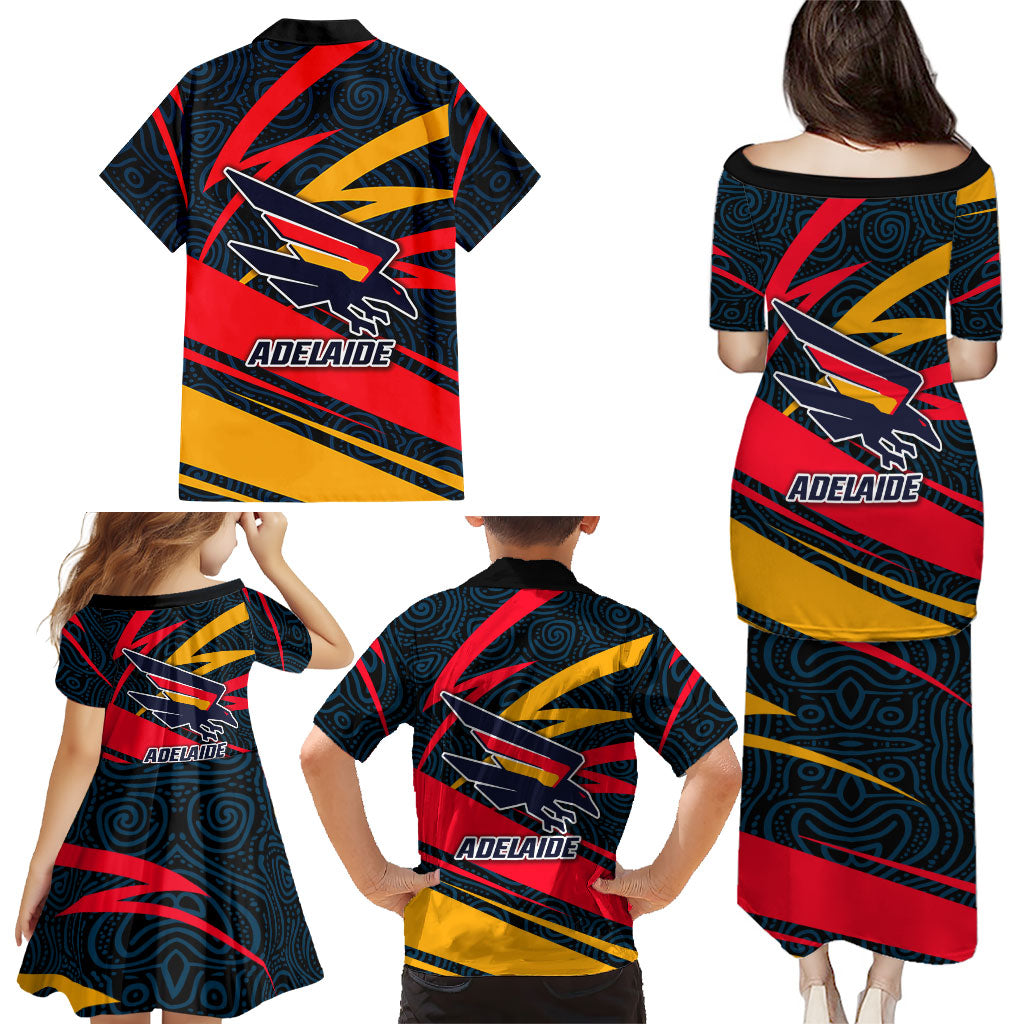 Adelaide Crows Australian Football Family Matching Puletasi and Hawaiian Shirt Fierce Mascot Spirit With Indigenous Pattern Art