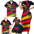 Adelaide Crows Australian Football Family Matching Short Sleeve Bodycon Dress and Hawaiian Shirt Fierce Mascot Spirit With Indigenous Pattern Art