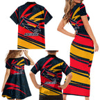Adelaide Crows Australian Football Family Matching Short Sleeve Bodycon Dress and Hawaiian Shirt Fierce Mascot Spirit With Indigenous Pattern Art
