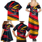 Adelaide Crows Australian Football Family Matching Summer Maxi Dress and Hawaiian Shirt Fierce Mascot Spirit With Indigenous Pattern Art