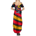 Adelaide Crows Australian Football Family Matching Summer Maxi Dress and Hawaiian Shirt Fierce Mascot Spirit With Indigenous Pattern Art