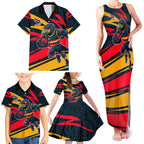 Adelaide Crows Australian Football Family Matching Tank Maxi Dress and Hawaiian Shirt Fierce Mascot Spirit With Indigenous Pattern Art