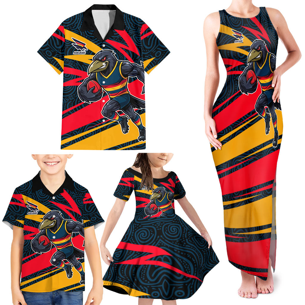 Adelaide Crows Australian Football Family Matching Tank Maxi Dress and Hawaiian Shirt Fierce Mascot Spirit With Indigenous Pattern Art