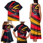 Adelaide Crows Australian Football Family Matching Tank Maxi Dress and Hawaiian Shirt Fierce Mascot Spirit With Indigenous Pattern Art