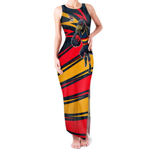 Adelaide Crows Australian Football Family Matching Tank Maxi Dress and Hawaiian Shirt Fierce Mascot Spirit With Indigenous Pattern Art