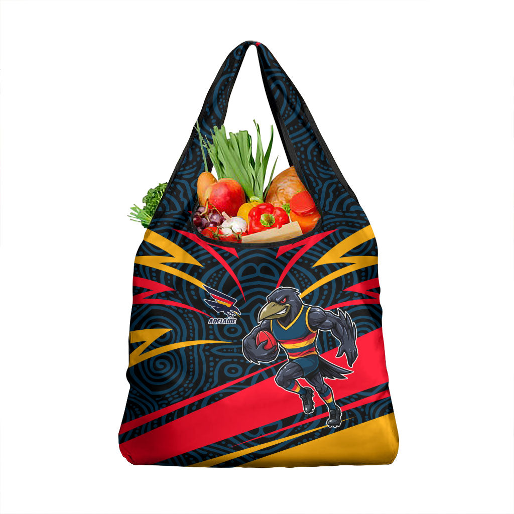 Adelaide Crows Australian Football Grocery Bag Fierce Mascot Spirit With Indigenous Pattern Art