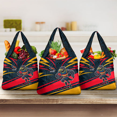 Adelaide Crows Australian Football Grocery Bag Fierce Mascot Spirit With Indigenous Pattern Art