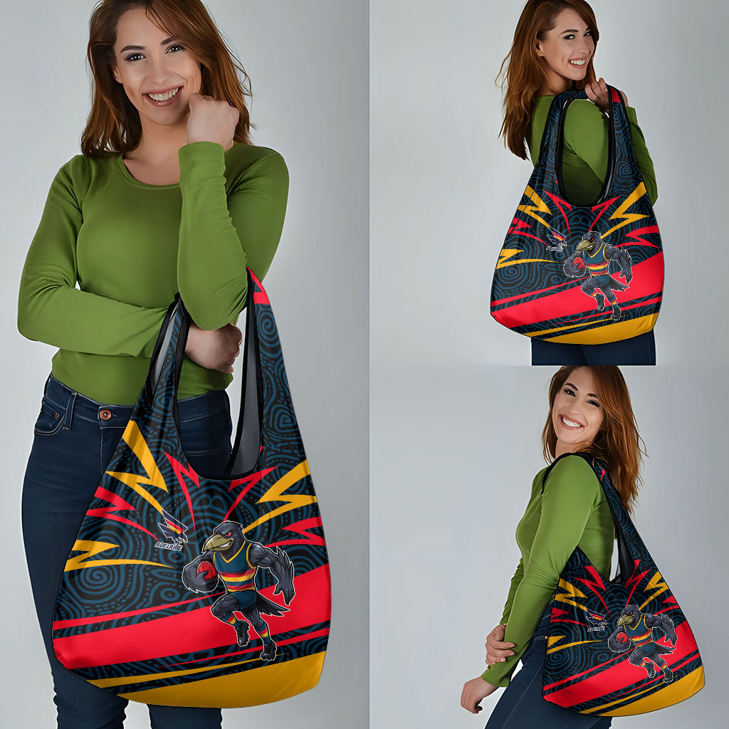 Adelaide Crows Australian Football Grocery Bag Fierce Mascot Spirit With Indigenous Pattern Art