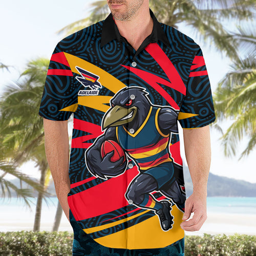 Adelaide Crows Australian Football Hawaiian Shirt Fierce Mascot Spirit With Indigenous Pattern Art