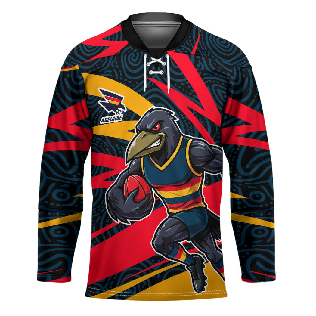 Adelaide Crows Australian Football Hockey Jersey Fierce Mascot Spirit With Indigenous Pattern Art