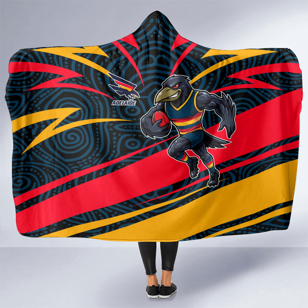 Adelaide Crows Australian Football Hooded Blanket Fierce Mascot Spirit With Indigenous Pattern Art