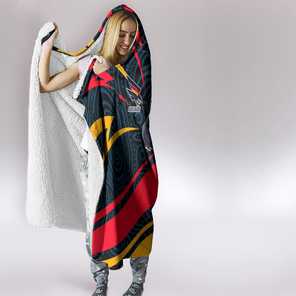 Adelaide Crows Australian Football Hooded Blanket Fierce Mascot Spirit With Indigenous Pattern Art
