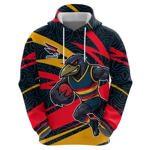 Adelaide Crows Australian Football Hoodie Fierce Mascot Spirit With Indigenous Pattern Art