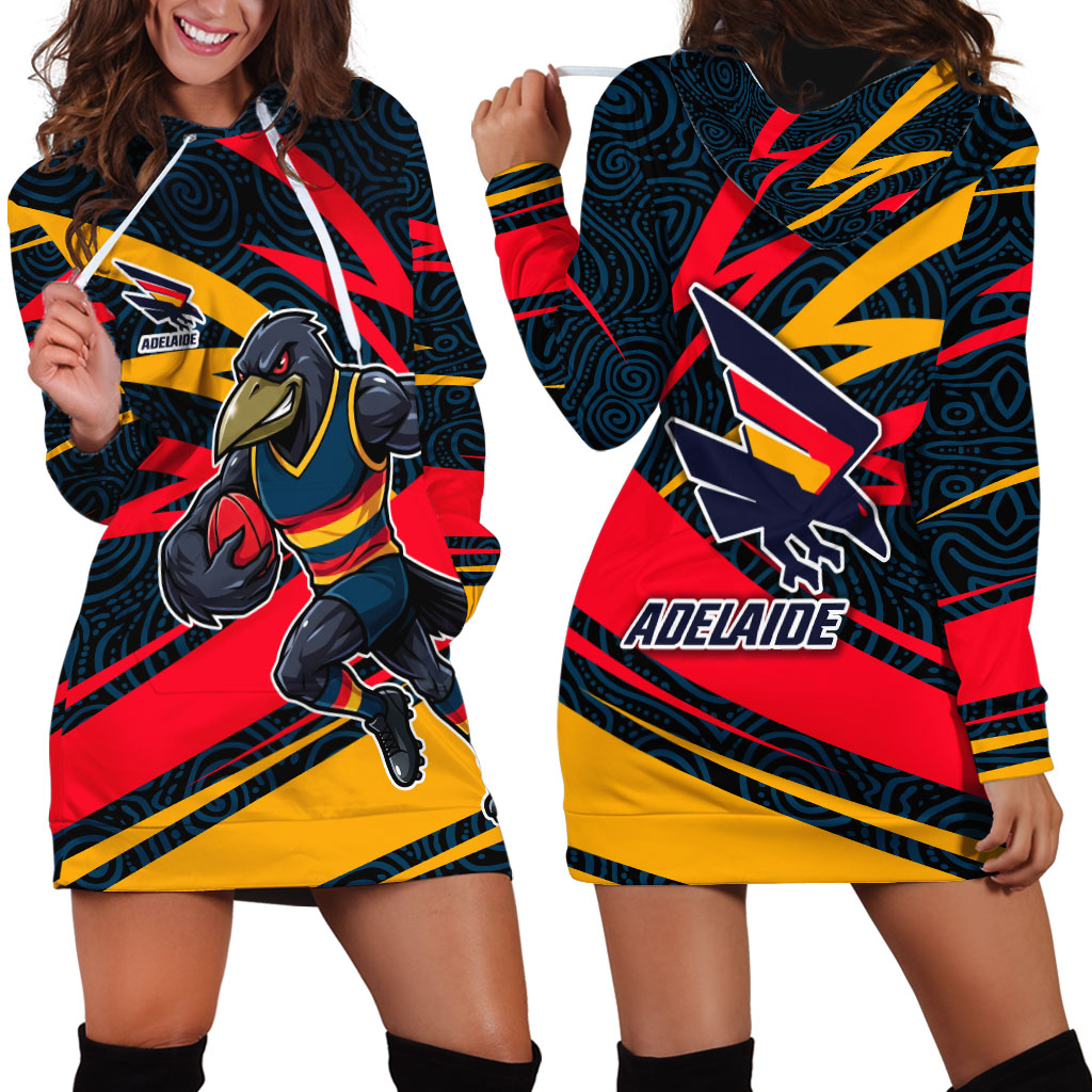 Adelaide Crows Australian Football Hoodie Dress Fierce Mascot Spirit With Indigenous Pattern Art