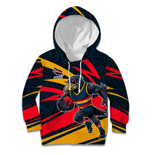 Adelaide Crows Australian Football Kid Hoodie Fierce Mascot Spirit With Indigenous Pattern Art