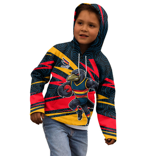 Adelaide Crows Australian Football Kid Hoodie Fierce Mascot Spirit With Indigenous Pattern Art