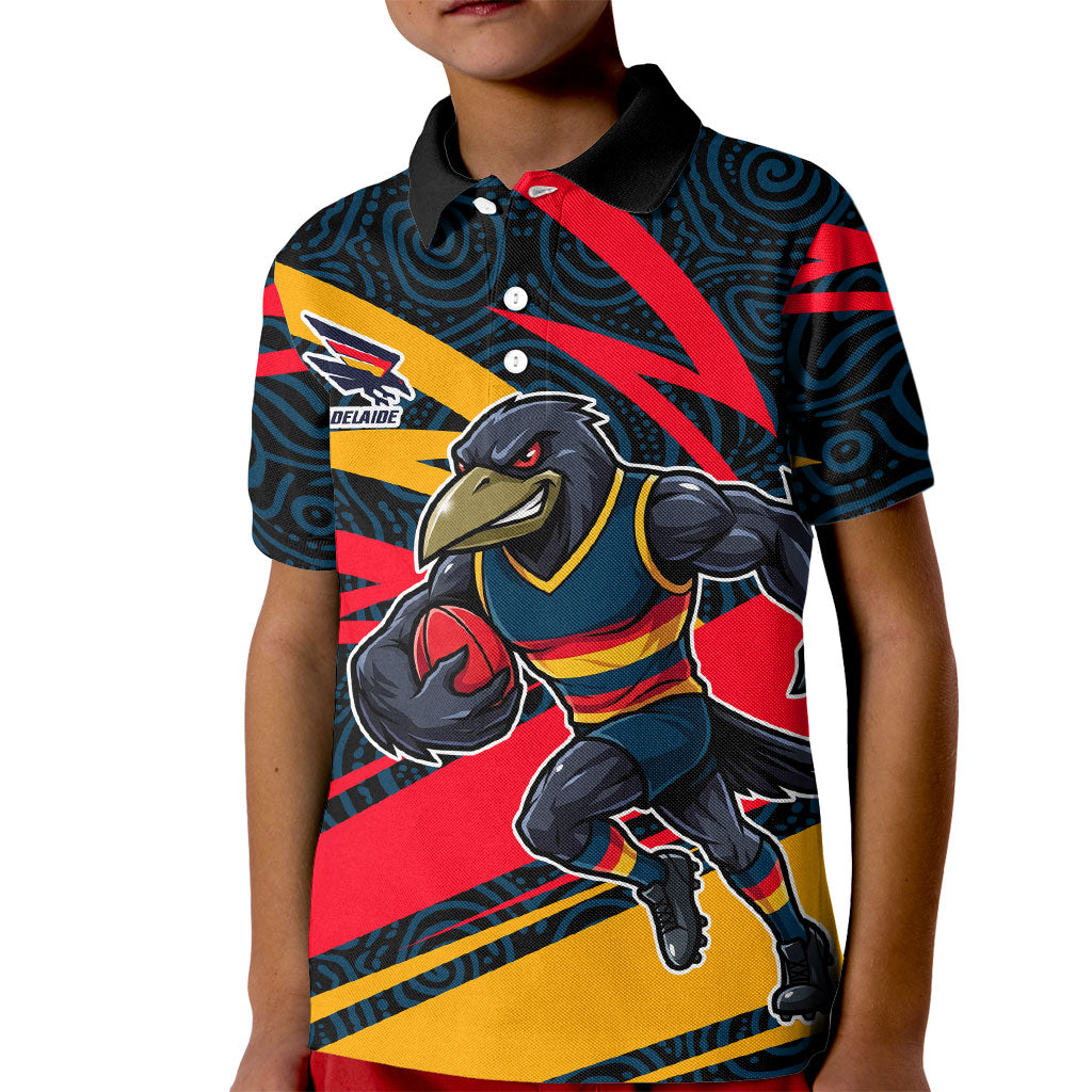 Adelaide Crows Australian Football Kid Polo Shirt Fierce Mascot Spirit With Indigenous Pattern Art