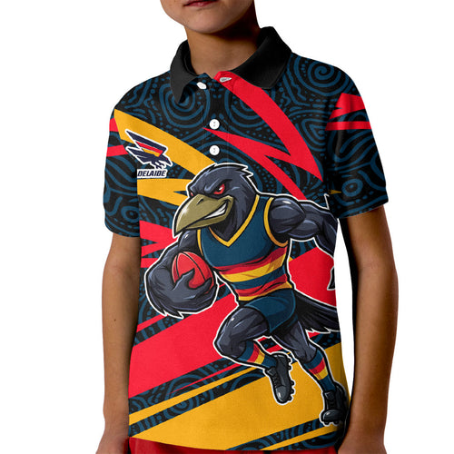 Adelaide Crows Australian Football Kid Polo Shirt Fierce Mascot Spirit With Indigenous Pattern Art