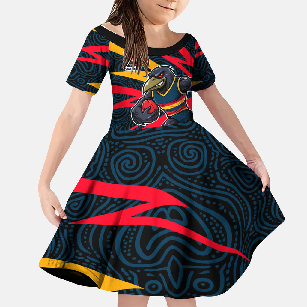 Adelaide Crows Australian Football Kid Short Sleeve Dress Fierce Mascot Spirit With Indigenous Pattern Art