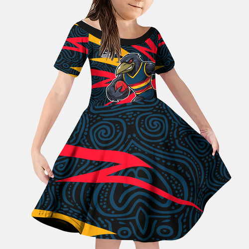 Adelaide Crows Australian Football Kid Short Sleeve Dress Fierce Mascot Spirit With Indigenous Pattern Art