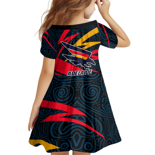 Adelaide Crows Australian Football Kid Short Sleeve Dress Fierce Mascot Spirit With Indigenous Pattern Art