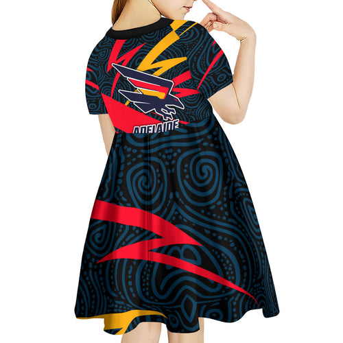 Adelaide Crows Australian Football Kid Short Sleeve Dress Fierce Mascot Spirit With Indigenous Pattern Art