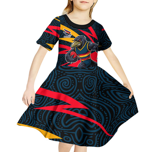 Adelaide Crows Australian Football Kid Short Sleeve Dress Fierce Mascot Spirit With Indigenous Pattern Art