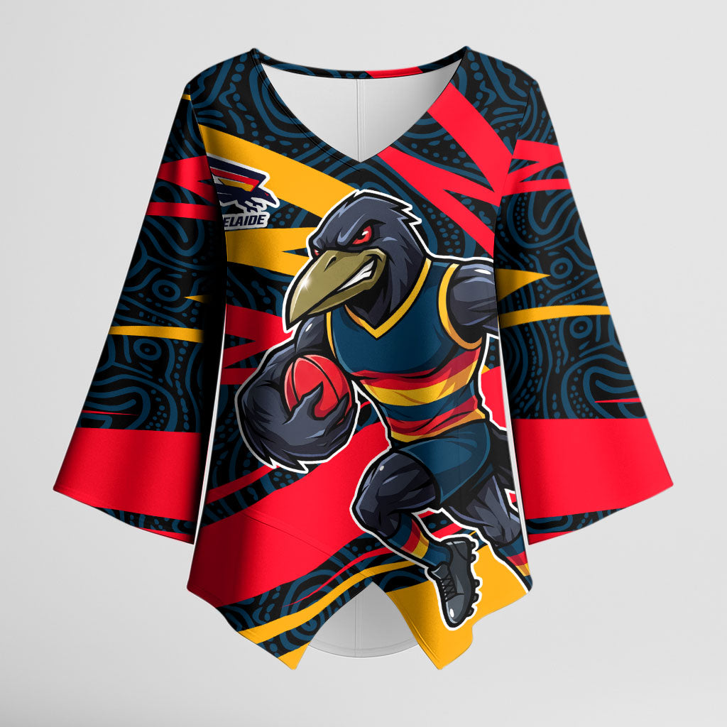 Adelaide Crows Australian Football Kimono Sleeve Blouse Fierce Mascot Spirit With Indigenous Pattern Art