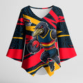 Adelaide Crows Australian Football Kimono Sleeve Blouse Fierce Mascot Spirit With Indigenous Pattern Art