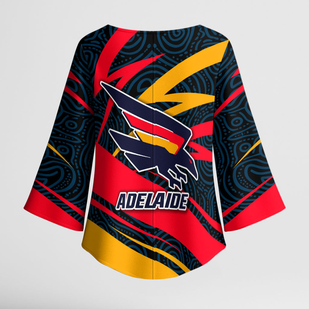Adelaide Crows Australian Football Kimono Sleeve Blouse Fierce Mascot Spirit With Indigenous Pattern Art