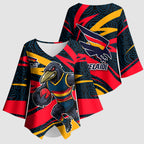 Adelaide Crows Australian Football Kimono Sleeve Blouse Fierce Mascot Spirit With Indigenous Pattern Art