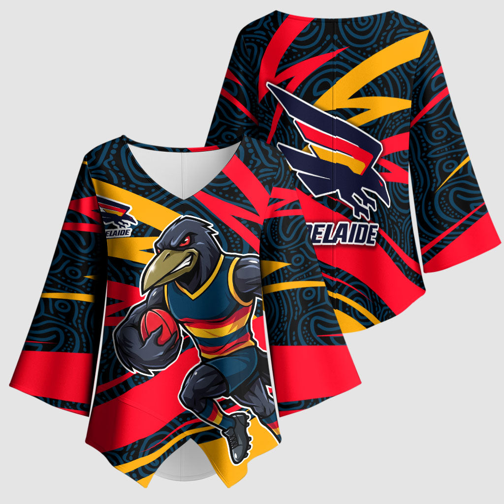 Adelaide Crows Australian Football Kimono Sleeve Blouse Fierce Mascot Spirit With Indigenous Pattern Art