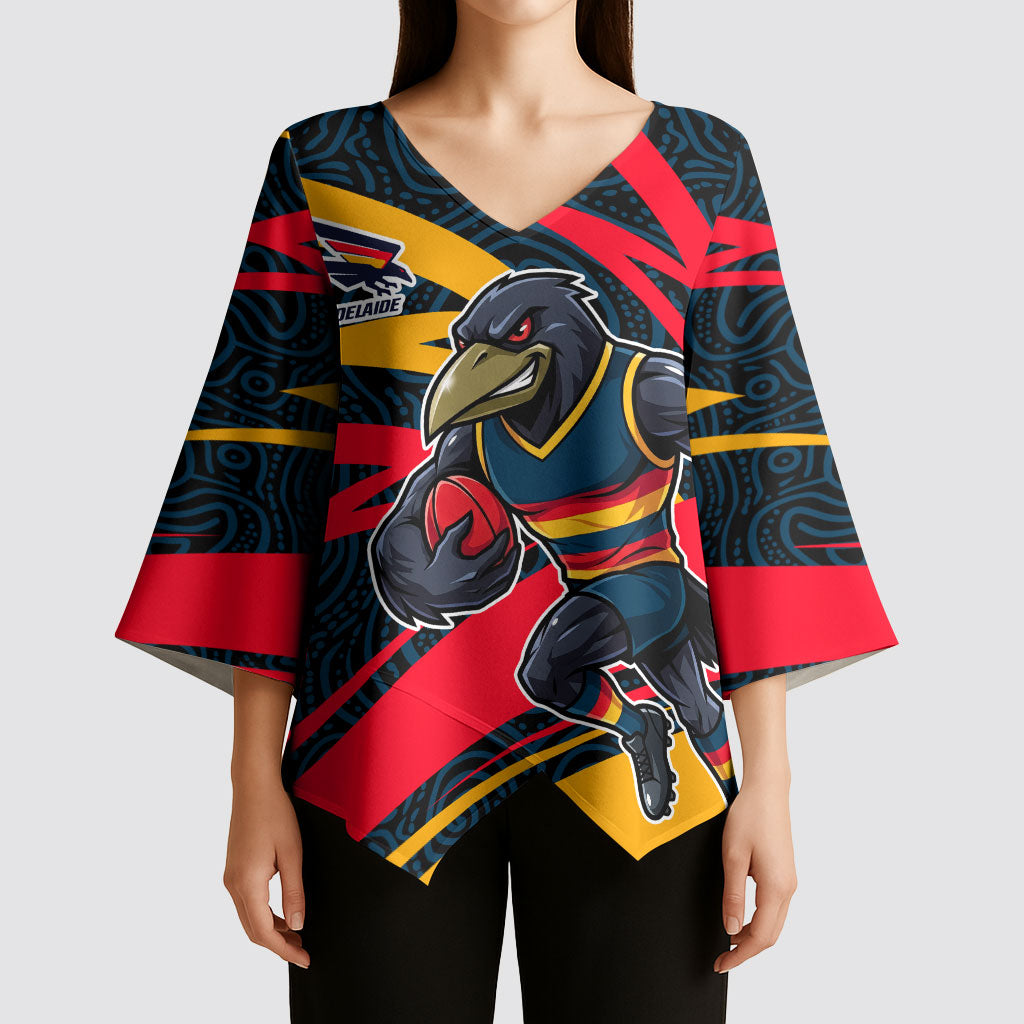 Adelaide Crows Australian Football Kimono Sleeve Blouse Fierce Mascot Spirit With Indigenous Pattern Art