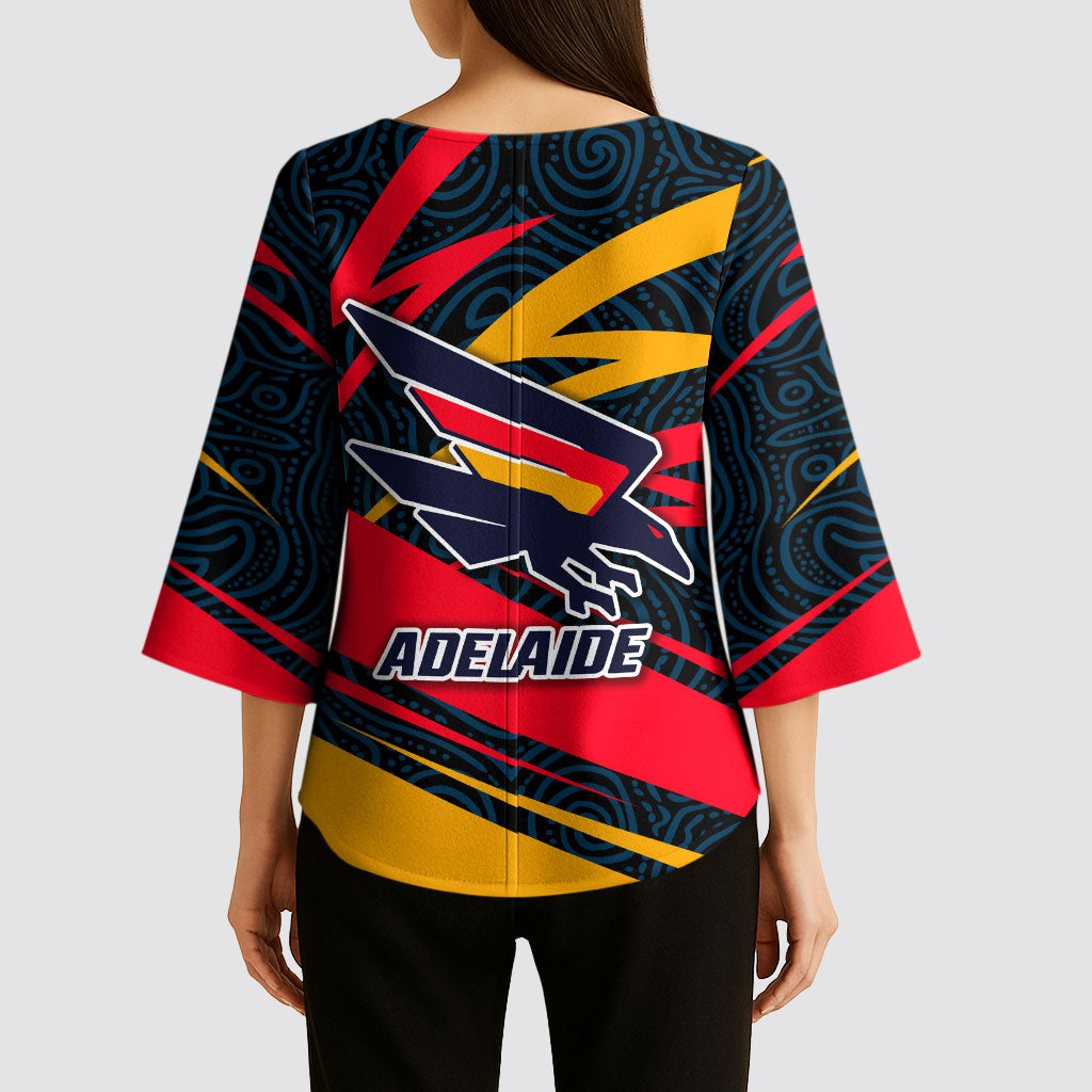 Adelaide Crows Australian Football Kimono Sleeve Blouse Fierce Mascot Spirit With Indigenous Pattern Art