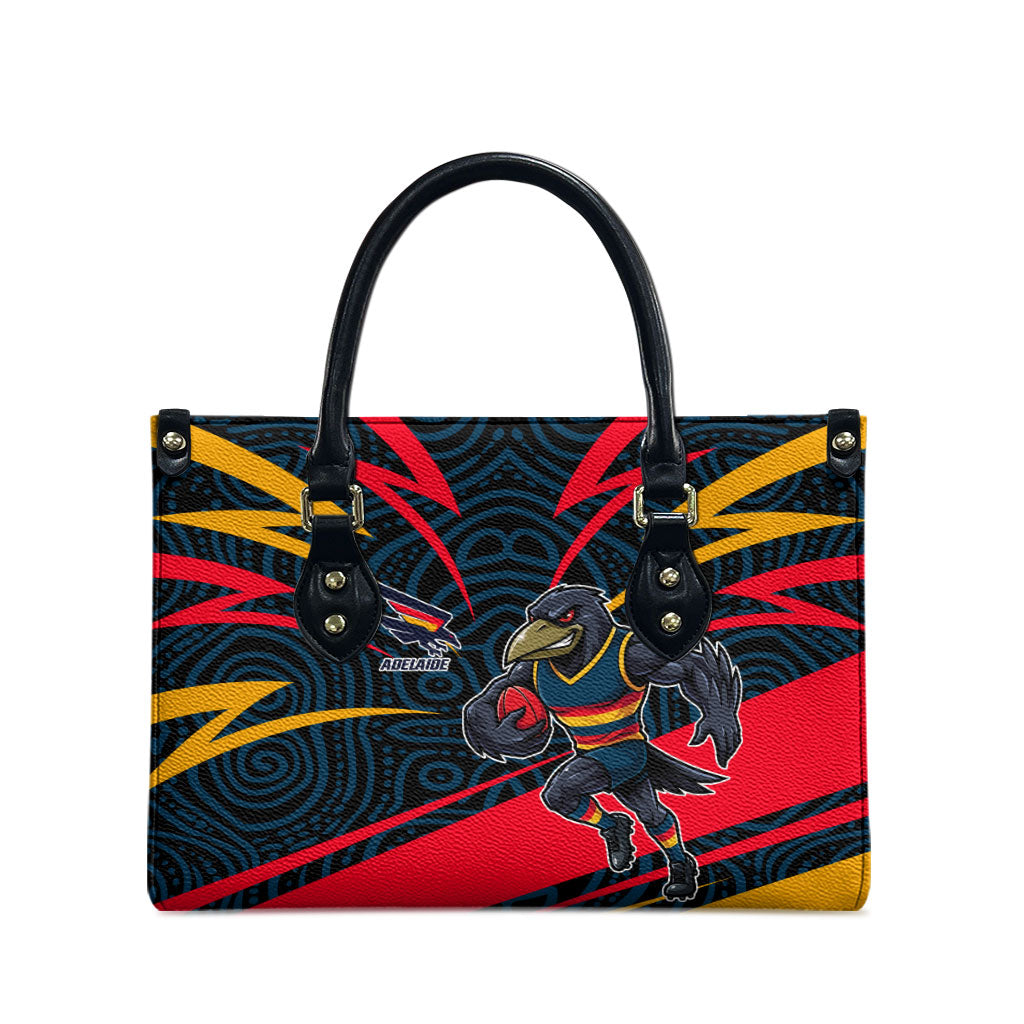 Adelaide Crows Australian Football Leather Bag Fierce Mascot Spirit With Indigenous Pattern Art