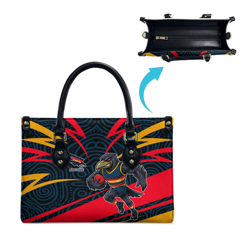 Adelaide Crows Australian Football Leather Bag Fierce Mascot Spirit With Indigenous Pattern Art
