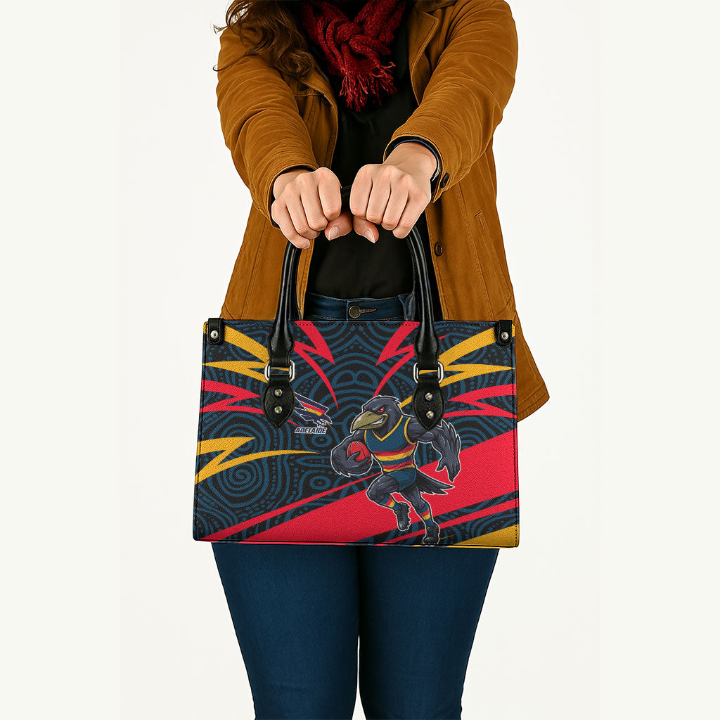Adelaide Crows Australian Football Leather Bag Fierce Mascot Spirit With Indigenous Pattern Art