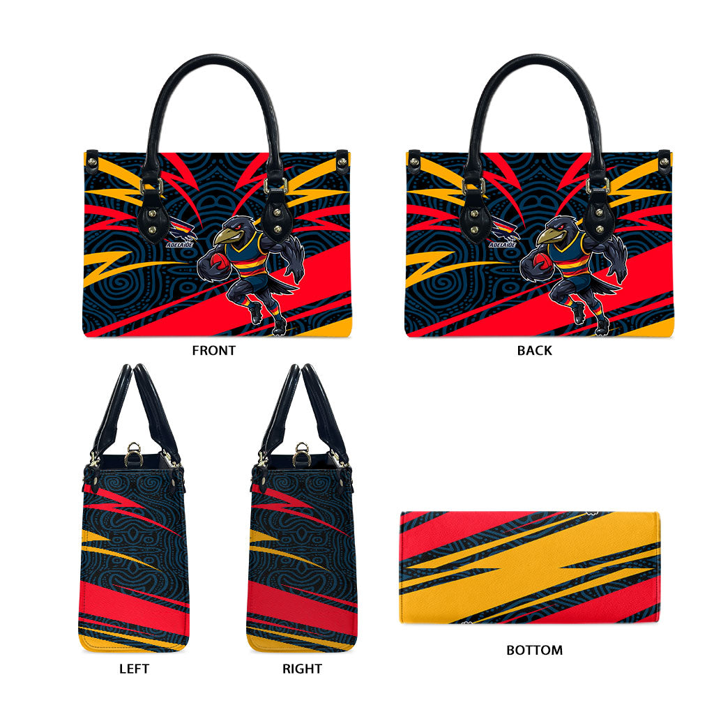 Adelaide Crows Australian Football Leather Bag Fierce Mascot Spirit With Indigenous Pattern Art