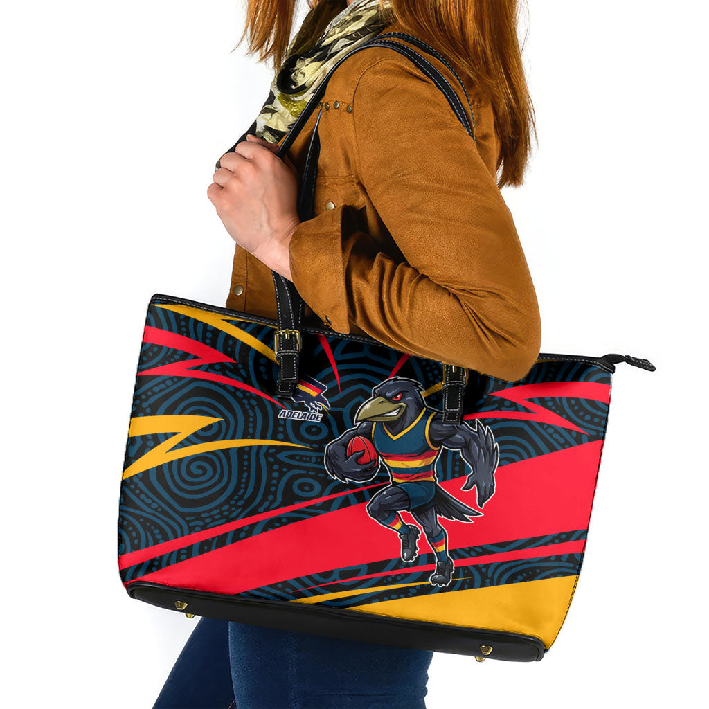 Adelaide Crows Australian Football Leather Tote Bag Fierce Mascot Spirit With Indigenous Pattern Art
