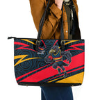 Adelaide Crows Australian Football Leather Tote Bag Fierce Mascot Spirit With Indigenous Pattern Art