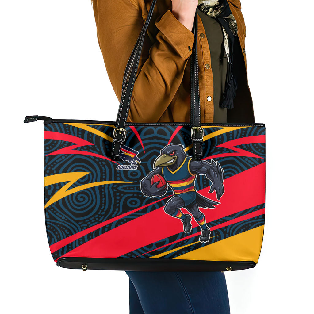 Adelaide Crows Australian Football Leather Tote Bag Fierce Mascot Spirit With Indigenous Pattern Art