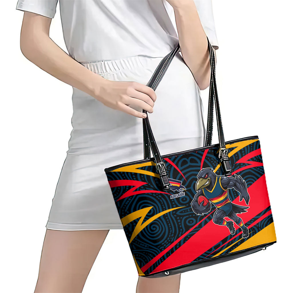 Adelaide Crows Australian Football Leather Tote Bag Fierce Mascot Spirit With Indigenous Pattern Art