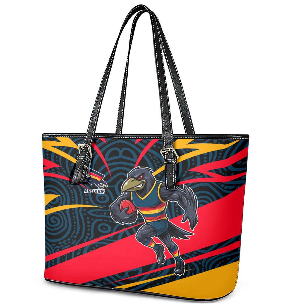 Adelaide Crows Australian Football Leather Tote Bag Fierce Mascot Spirit With Indigenous Pattern Art