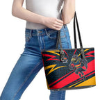 Adelaide Crows Australian Football Leather Tote Bag Fierce Mascot Spirit With Indigenous Pattern Art