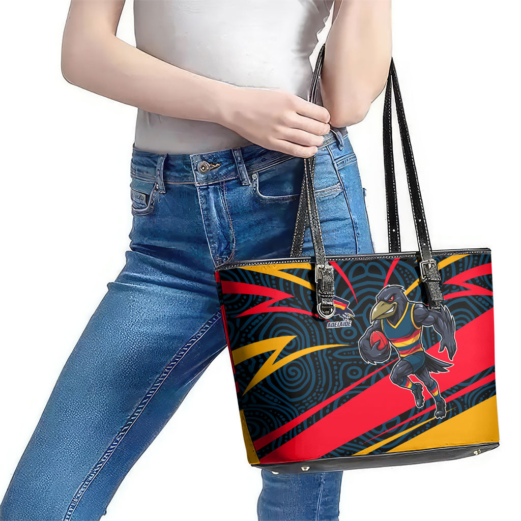 Adelaide Crows Australian Football Leather Tote Bag Fierce Mascot Spirit With Indigenous Pattern Art