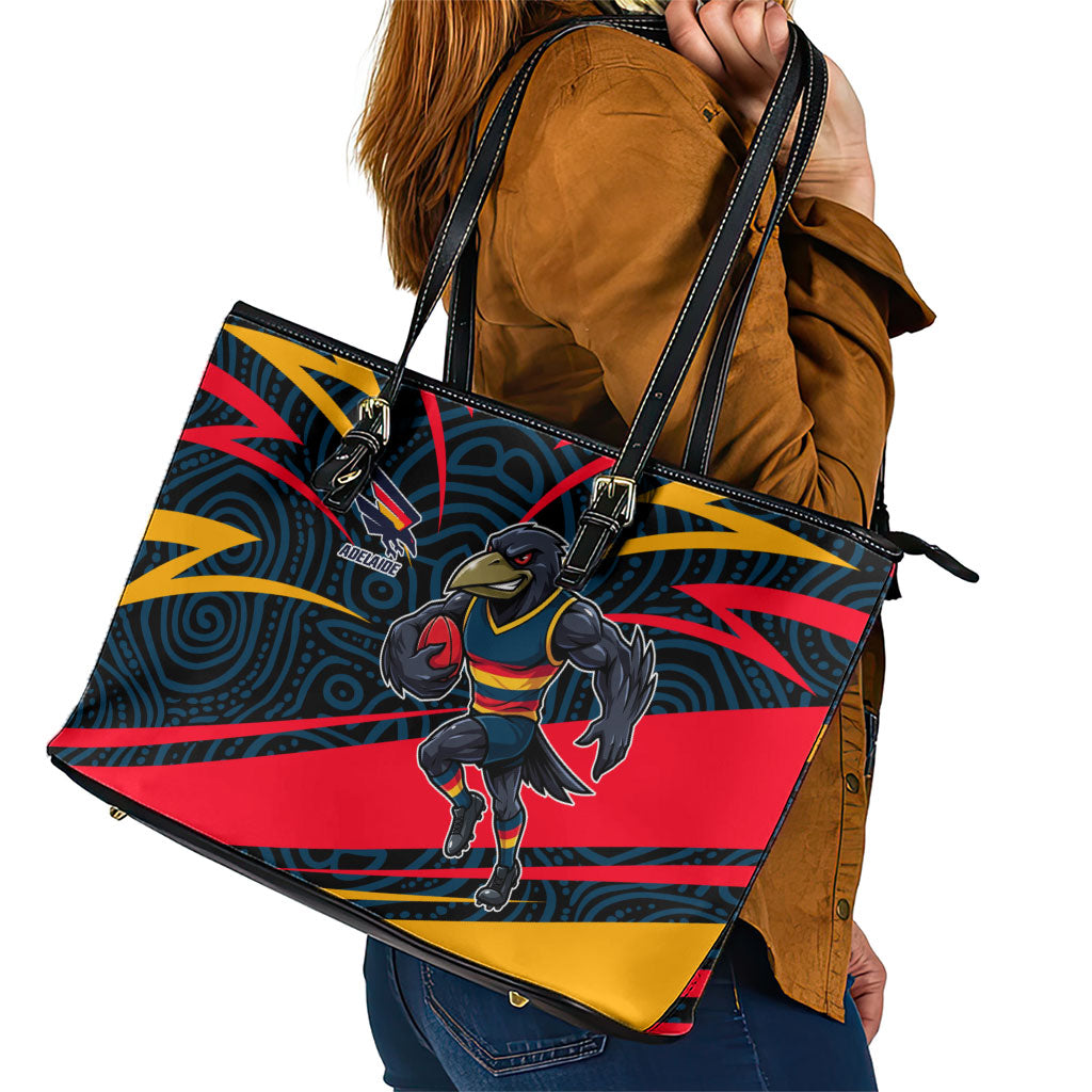 Adelaide Crows Australian Football Leather Tote Bag Fierce Mascot Spirit With Indigenous Pattern Art